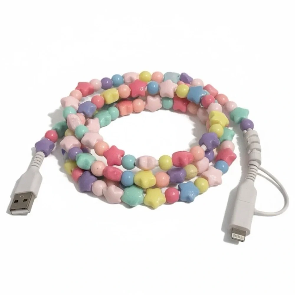 ban.do Beaded Phone Charger Cable Pastel Star USB-C Lightning Cord NWT